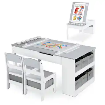 Walmart LINLUX 3 in 1 Kids Drawing Table & Chair Set w/Art Easel, Child Activity Desk for Painting, Grey offer