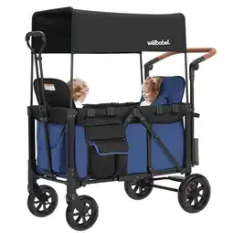 Walmart Minikid 2-in-1 Wagon Stroller with Adjustable Canopy, Rain Cover, Mosquito Net, Blue offer