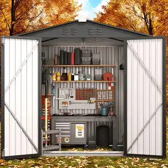 Walmart Lockable Lofka 6x4 FT Outdoor Storage Shed with doors - All-Weather Resistant Garden Shed ,Grey offer