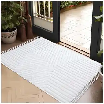 Walmart Boho Hand-Woven Bathroom Cotton Rug with Tassels - 2'x3' White offer