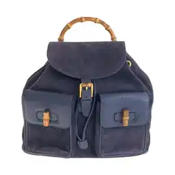 Walmart Pre-Owned GUCCI Bamboo Navy Gold Hardware Suede Leather 003 2058 0016 Backpack... (Good) offer