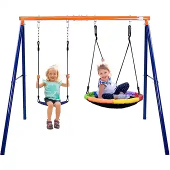 Walmart Yuanwe Swing Set for Backyard, Metal Playset with Saucer and Belt Swing offer
