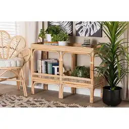Walmart Baxton Studio Lombok Modern Bohemian Natural Brown Rattan Console Table offer