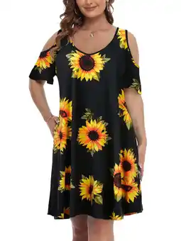 Walmart VEPKUL Women's Plus Size Dresses Casual A Line Flowy Swing Loose Dress with Pockets Flower35_5X offer
