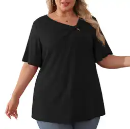 Walmart Daystry Women's Plus Size Short-Sleeve Tie Tops Tunic Wrap Sweetheart Lightweight Tee offer