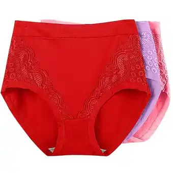 Walmart zbxnLI 3 Pack Underwear Women Lace Trim High Waist Panties Plus Size Breathable Cotton Briefs offer