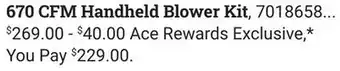 Ace Hardware EGO Power+ 670 CFM Handheld Blower Kit offer
