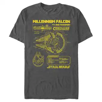 Walmart Men's Star Wars Millennium Falcon Schematics Graphic Tee Charcoal Heather Medium offer