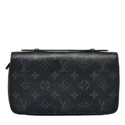 Walmart Pre-Owned Louis Vuitton Monogram Eclipse Zippy XL Round Long Wallet M61698 Black PVC... (Good) offer
