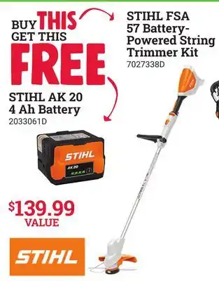 Ace Hardware STIHL FSA 57 Battery-Powered String Trimmer Kit offer