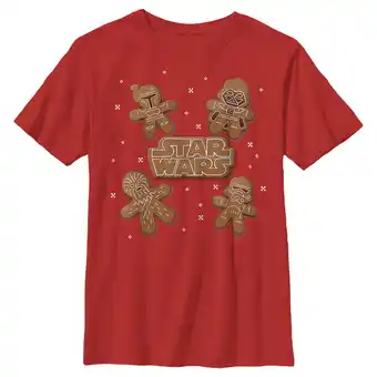Walmart Boy's Star Wars Christmas Gingerbread Characters Graphic Tee Red Large offer