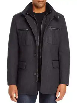 Walmart Cole Haan Melton Men's Wool Blend Button Down Car Coat with Bib offer