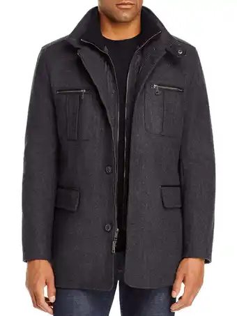 Walmart Cole Haan Melton Men's Wool Blend Button Down Car Coat with Bib offer