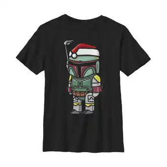 Walmart Boy's Star Wars Boba Fett Santa Hat Cartoon Graphic Tee Black Small offer