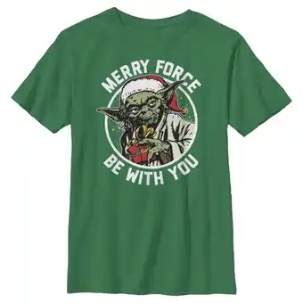 Walmart Boy's Star Wars Christmas Yoda May the Force Graphic Tee Kelly Green Small offer