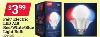 Ace Hardware Feit Electric LED A19 Red/White/Blue Light Bulb offer