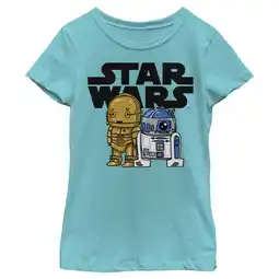 Walmart Girl's Star Wars R2-D2 and C-3PO Cute Graphic Tee Tahiti Blue Medium offer