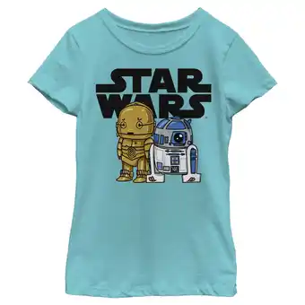 Walmart Girl's Star Wars R2-D2 and C-3PO Cute Graphic Tee Tahiti Blue Medium offer