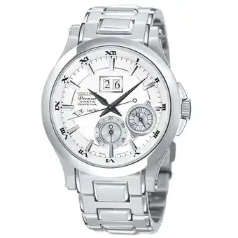 Walmart Seiko Men's Premier Kinetic Perpetual Calendar Silver Dial Dress Watch SNP001 offer