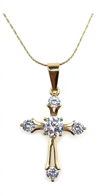 Walmart Paris Jewelry 18K Yellow Gold 4 ct Created Diamond Cross Stud Necklace 18 inch Plated offer