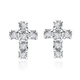Walmart Cute Petite Cross Clear White CZ .925 Silver Mini Stud Earrings offer