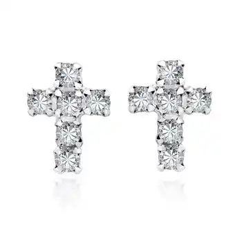 Walmart Cute Petite Cross Clear White CZ .925 Silver Mini Stud Earrings offer