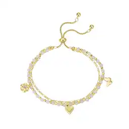 Walmart Believe by Brilliance Women's Rose Quartz Heart Flower Butterfly Figaro Bolo Bracelet offer
