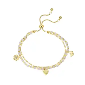 Walmart Believe by Brilliance Women's Rose Quartz Heart Flower Butterfly Figaro Bolo Bracelet offer