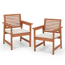Walmart Costway Set of 2 Outdoor Dining Chair Patio Solid Wood Chairs with Comfortable Cushions offer