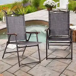 Walmart Gymax Set of 2 Folding Patio Furniture Sling Back Chairs Outdoors Gray offer