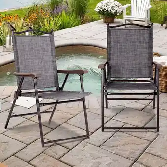 Walmart Gymax Set of 2 Folding Patio Furniture Sling Back Chairs Outdoors Gray offer
