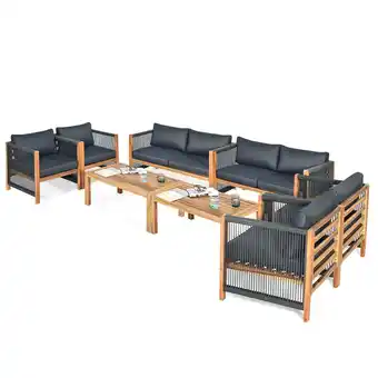 Walmart Gymax 8PCS Acacia Wood Outdoor Patio Furniture Set Cushioned Sofa W/Nylon Rope Armrest offer