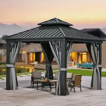 Walmart Dextrus 10’ x 12’ Double Roof Hardtop Gazebo with Netting and Curtains offer