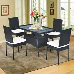 Walmart Costway 5PCS Patio Rattan Dining Set Cushioned Chair Table w/Glass Top Garden Furniture offer