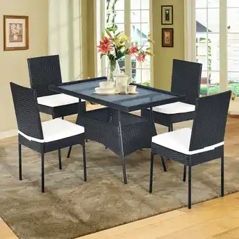 Walmart Costway 5PCS Patio Rattan Dining Set Cushioned Chair Table w/Glass Top Garden Furniture offer