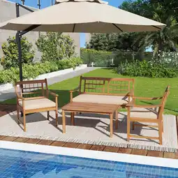 Walmart Costway 4 PCS Wood Patio Furniture Set with Soft Seat Cushions Solid Acacia Wood Frame Off White offer