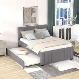 Walmart imerelez Full Upholstered Platform Bed with Trundle,Grey offer