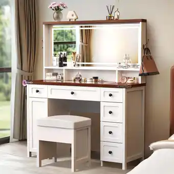 Walmart UPGO 42.5'' White Mid Century Modern Writing Desk with Drawer - Small Computer Desk for Home Office offer