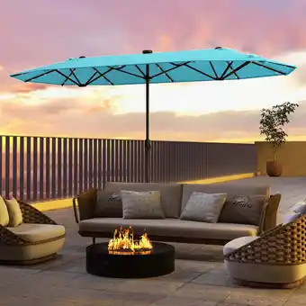 Walmart Costway 13FT Double-sided Patio Umbrella with Solar Lights Crank Handle Umbrella Base Turquoise offer