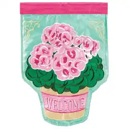 Walmart Magnolia Gardens M011529 13 x 18 in. Welcome Potted Geraniums Polyester Printed Garden Flag offer