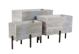 Walmart Decmode Rustic 13, 16 And 19 Inch Wood And Iron Rectangular Planters With Stands - Set of 3 offer