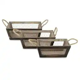 Walmart Cheungs FP-4187-3BR Tapered Wood Crates with Wire Panels - Set of 3 offer