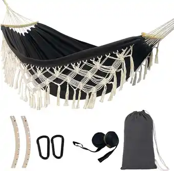 Walmart Wnngxing Macrame Fringe Double 2-Person Hanging Swing Hammock, Black offer