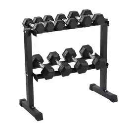 Walmart HolaHatha 5, 10, 15, 20, and 25 Pound Rubber Encased Weight Set with Rack offer