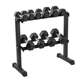 Walmart HolaHatha 5, 10, 15, 20, and 25 Pound Rubber Encased Weight Set with Rack offer