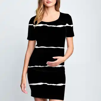 Walmart Frwgonr Women's Maternity Dress Black Summer Short Sleeve Sundress Clothes Pregnancy Dresses S-XL offer