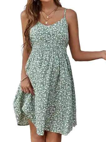 Walmart Boho Ditsy Floral Spaghetti Strap Cami Sleeveless Green Maternity Dresses (Women's) offer