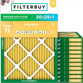 Walmart Filterbuy 20x25x1 MERV 11 Allergen Defense, Pleated HVAC AC Furnace Air Filters (12-Pack) offer