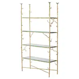 Walmart A&B Home Bird and Branch Adorned Etagere with Glass Shelves - Gold Finish - Clear Glass offer