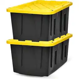 Walmart 2-Pack Durabilt, Heavy Duty Plastic Storage Bins with Lids, 27 Gallon, Black/Yellow offer